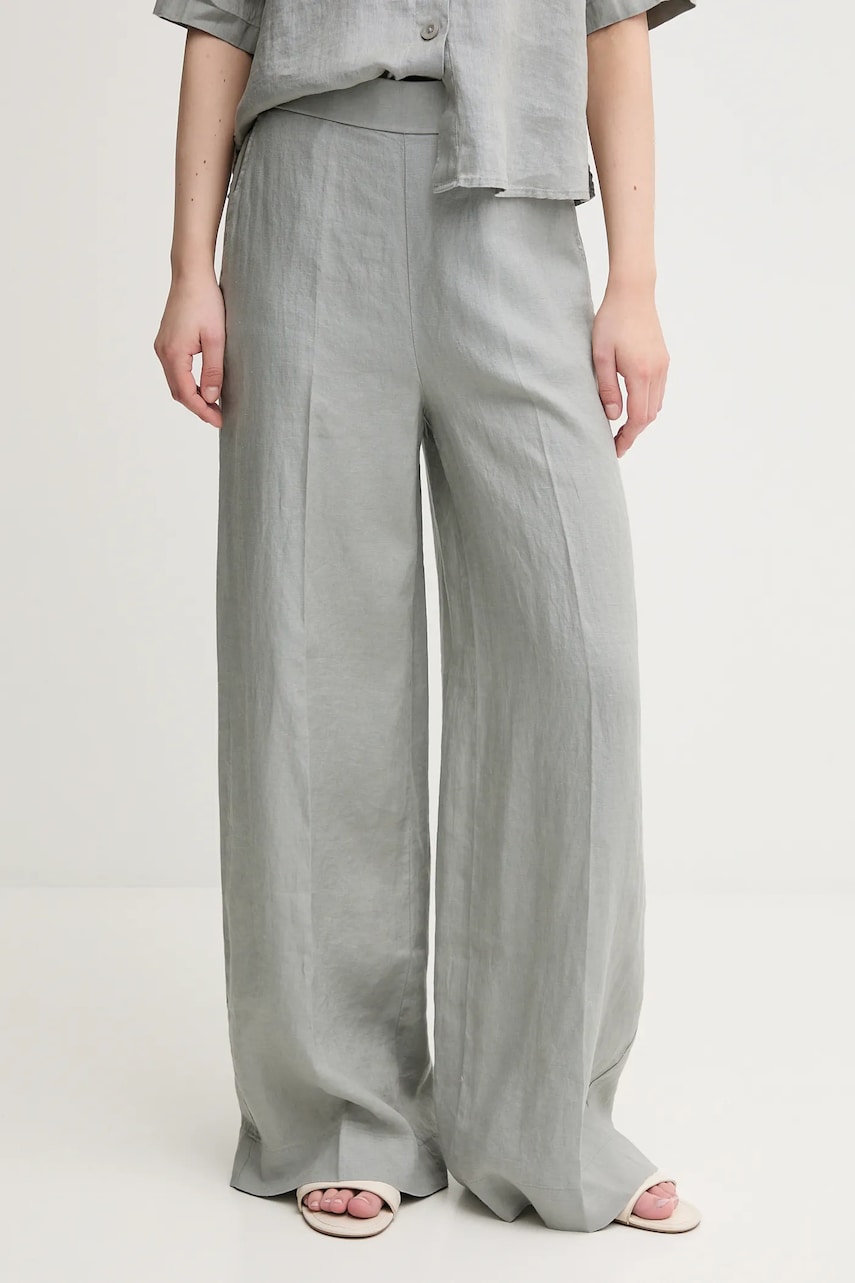 United Colors of Benetton pantaloni din in femei, culoarea gri, drept, high waist, 4AGHDF08K United Colors of Benetton pantaloni din in femei, culoarea gri, drept, high waist, 4AGHDF08K