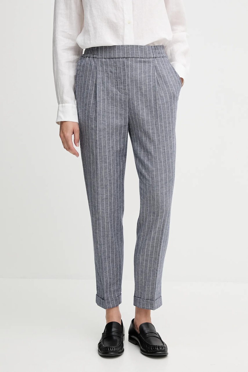 United Colors of Benetton pantaloni din amestec de in fason tigareta, high waist, 49KBDF090