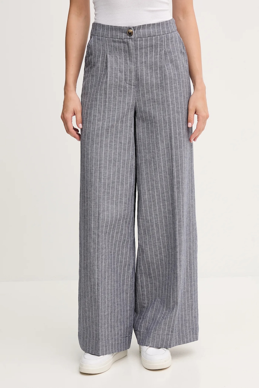 United Colors of Benetton pantaloni din amestec de in culoarea albastru marin, lat, high waist, 49KBDF091