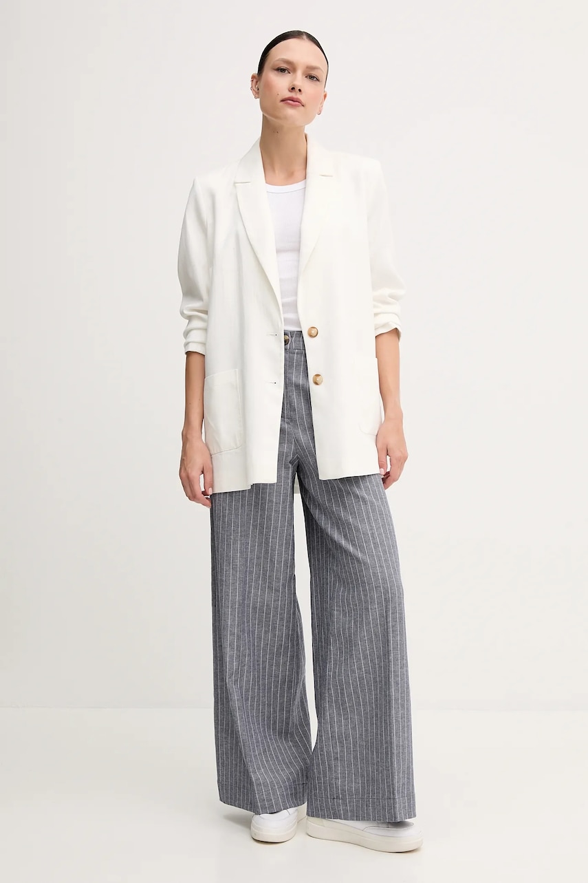 Брюки с примесью льна United Colors of Benetton цвет синий широкие высокая посадка 49KBDF091