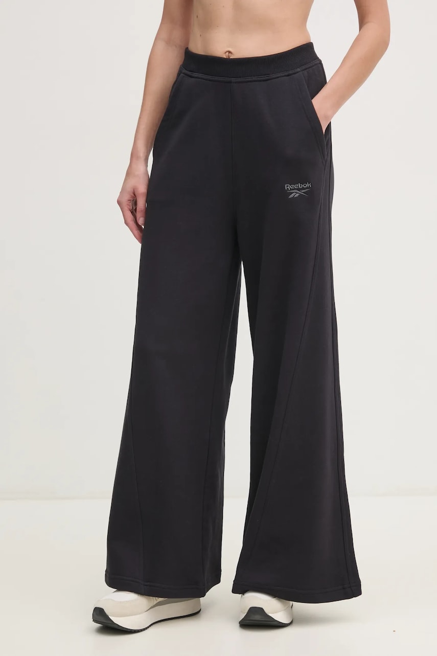 Reebok Classic pantaloni de trening din bumbac culoarea negru, neted, 100214071 Reebok Classic pantaloni de trening din bumbac culoarea negru, neted, 100214071