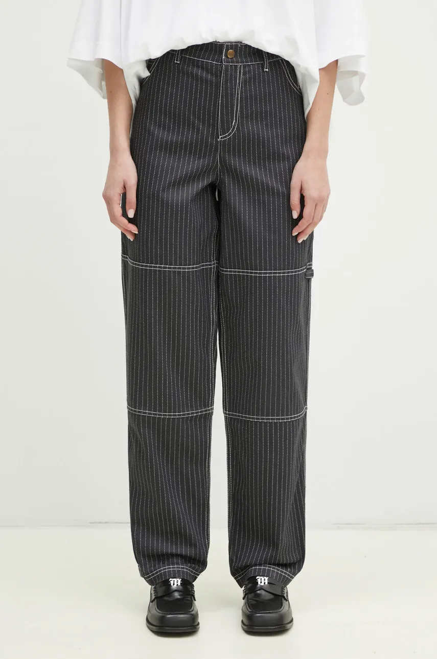 Kalhoty adidas Originals Aop Pant dámské, šedá barva, kapsáče, high waist, JJ3140