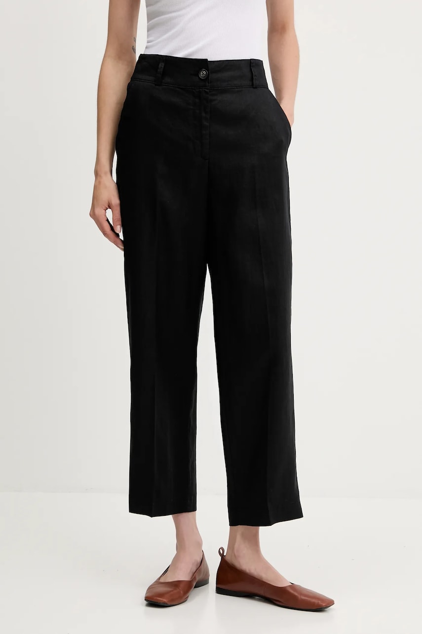 United Colors of Benetton pantaloni din in culoarea negru, drept, high waist, 4AGHDF06R