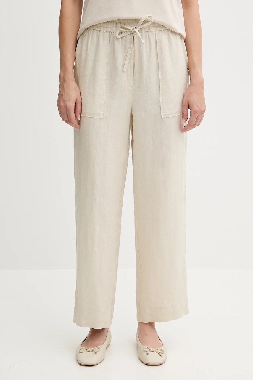 United Colors of Benetton pantaloni din in culoarea bej, drept, high waist, 4AGHDF08J