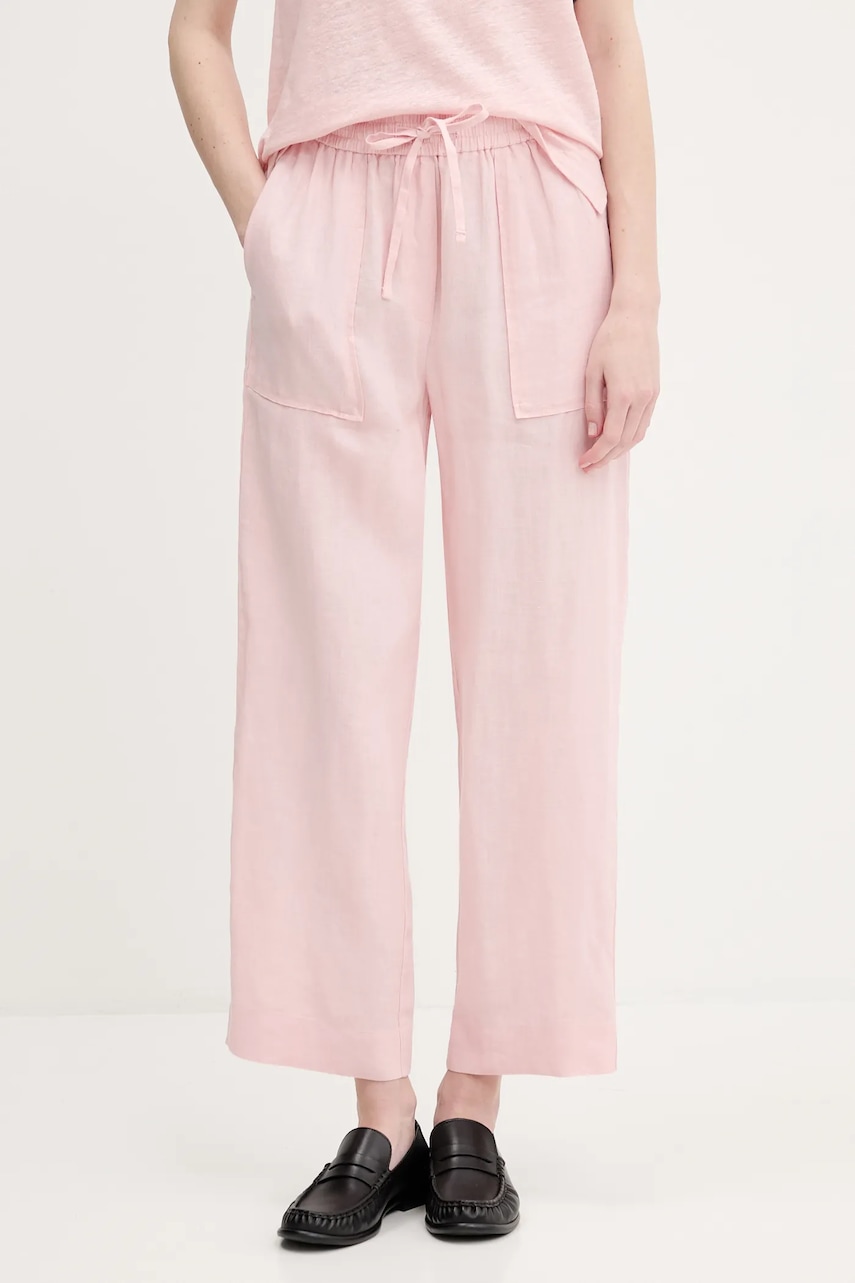 United Colors of Benetton pantaloni din in culoarea roz, drept, high waist, 4AGHDF08J