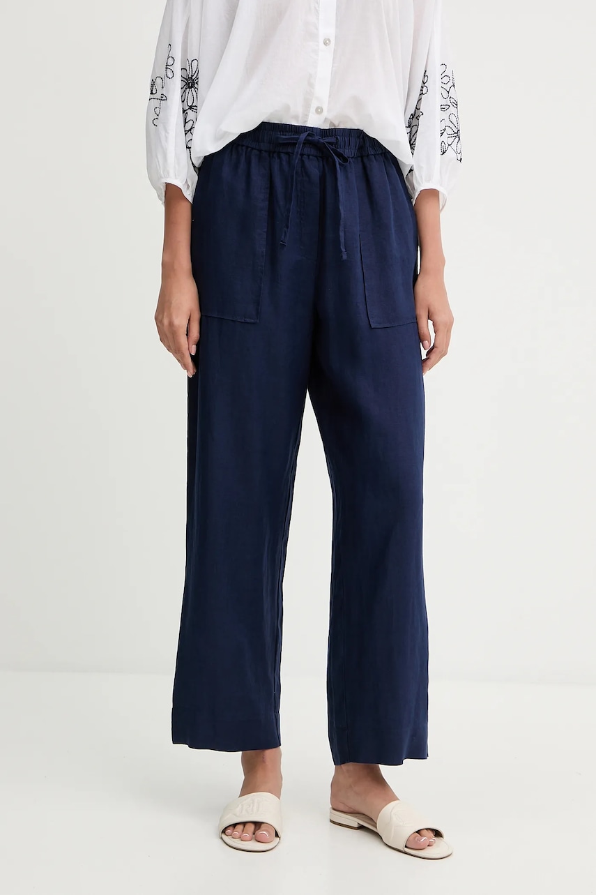 United Colors of Benetton pantaloni din in culoarea bleumarin, drept, high waist, 4AGHDF08J