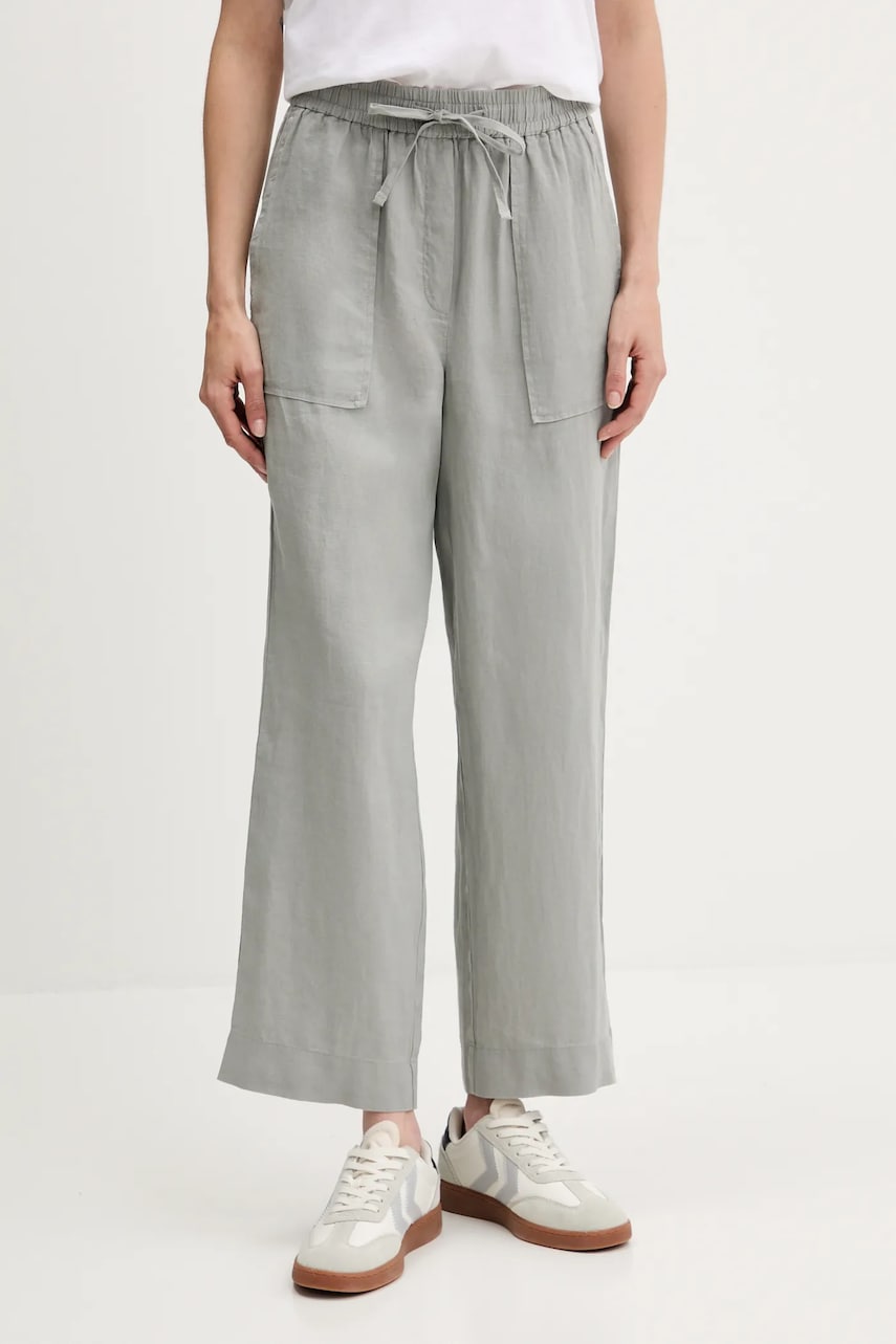 United Colors of Benetton pantaloni din in culoarea gri, drept, high waist, 4AGHDF08J