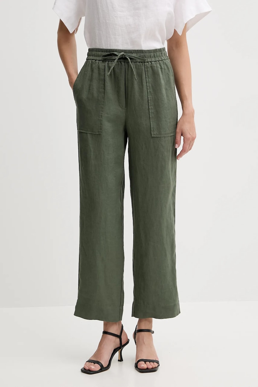 United Colors of Benetton pantaloni din in culoarea verde, drept, high waist, 4AGHDF08J