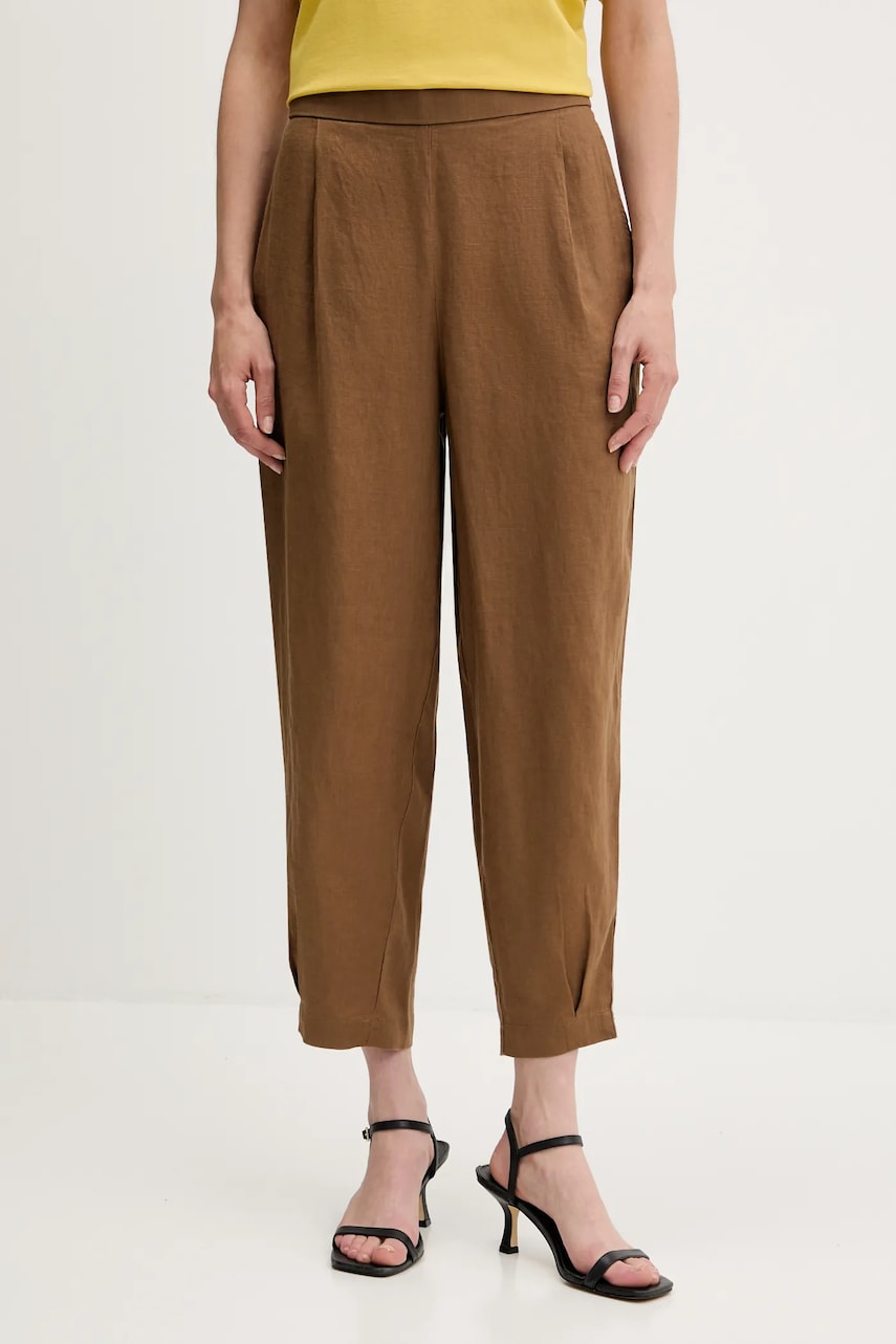 United Colors of Benetton pantaloni din in culoarea verde, lat, high waist, 4AGHDF08L