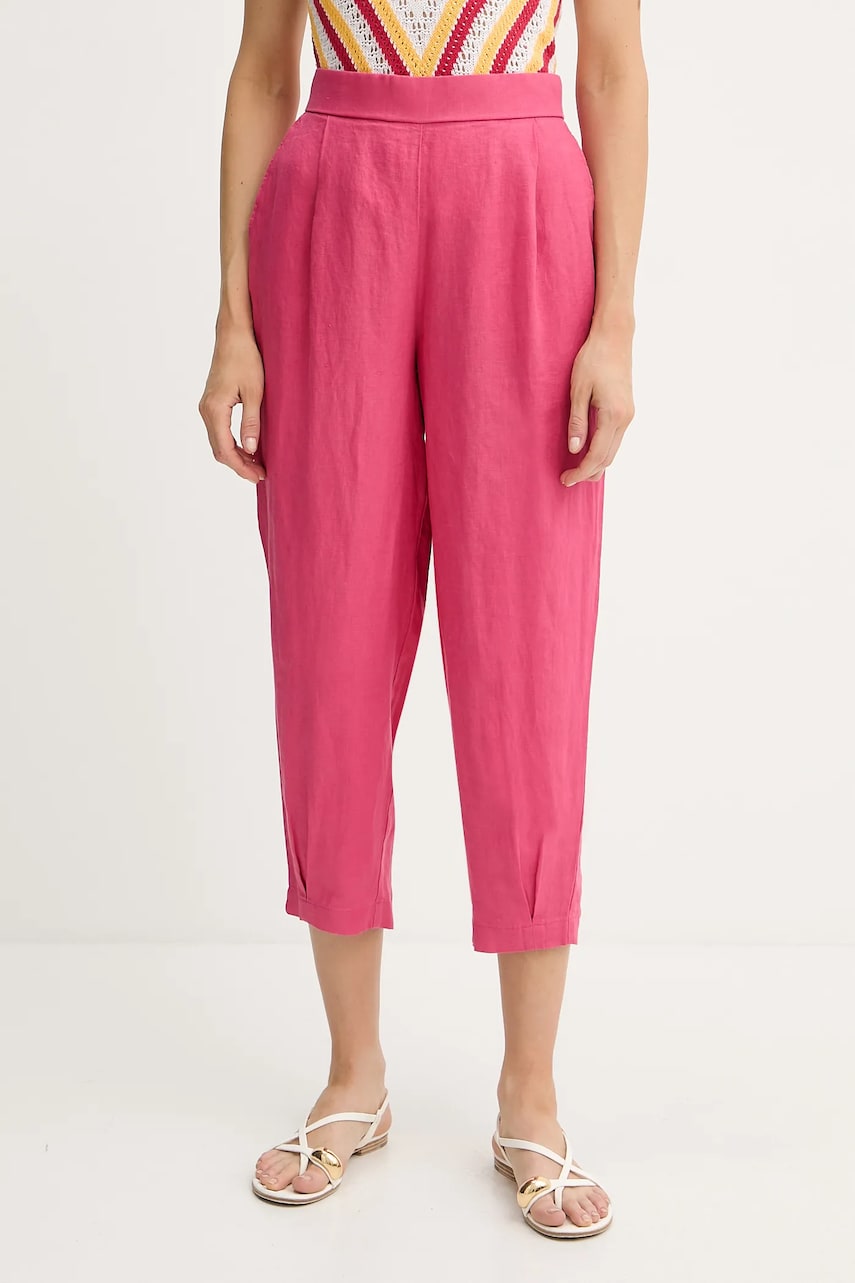 United Colors of Benetton pantaloni din in culoarea roz, lat, high waist, 4AGHDF08L