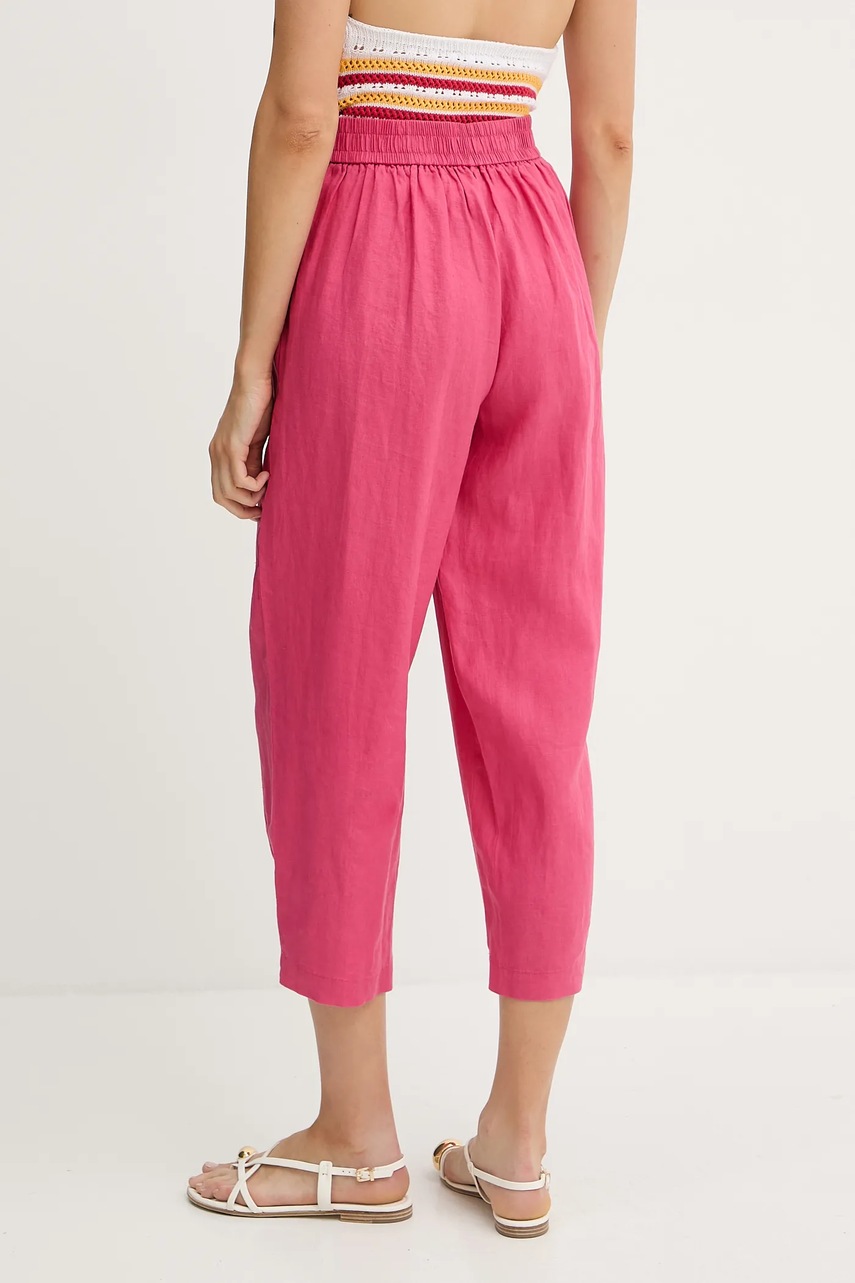 Λινό παντελόνι United Colors of Benetton χρώμα: ροζ, 4AGHDF08L φωτογραφία
