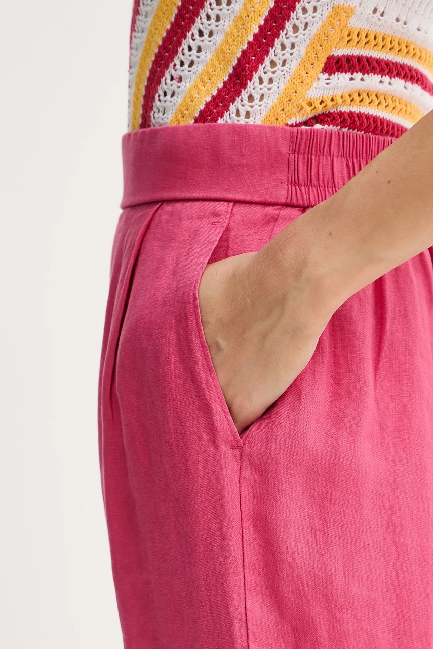 Λινό παντελόνι United Colors of Benetton χρώμα: ροζ, 4AGHDF08L φωτογραφία