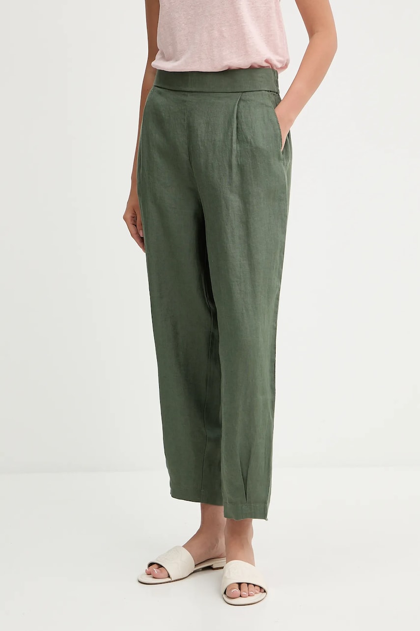 United Colors of Benetton pantaloni din in culoarea verde, lat, high waist, 4AGHDF08L
