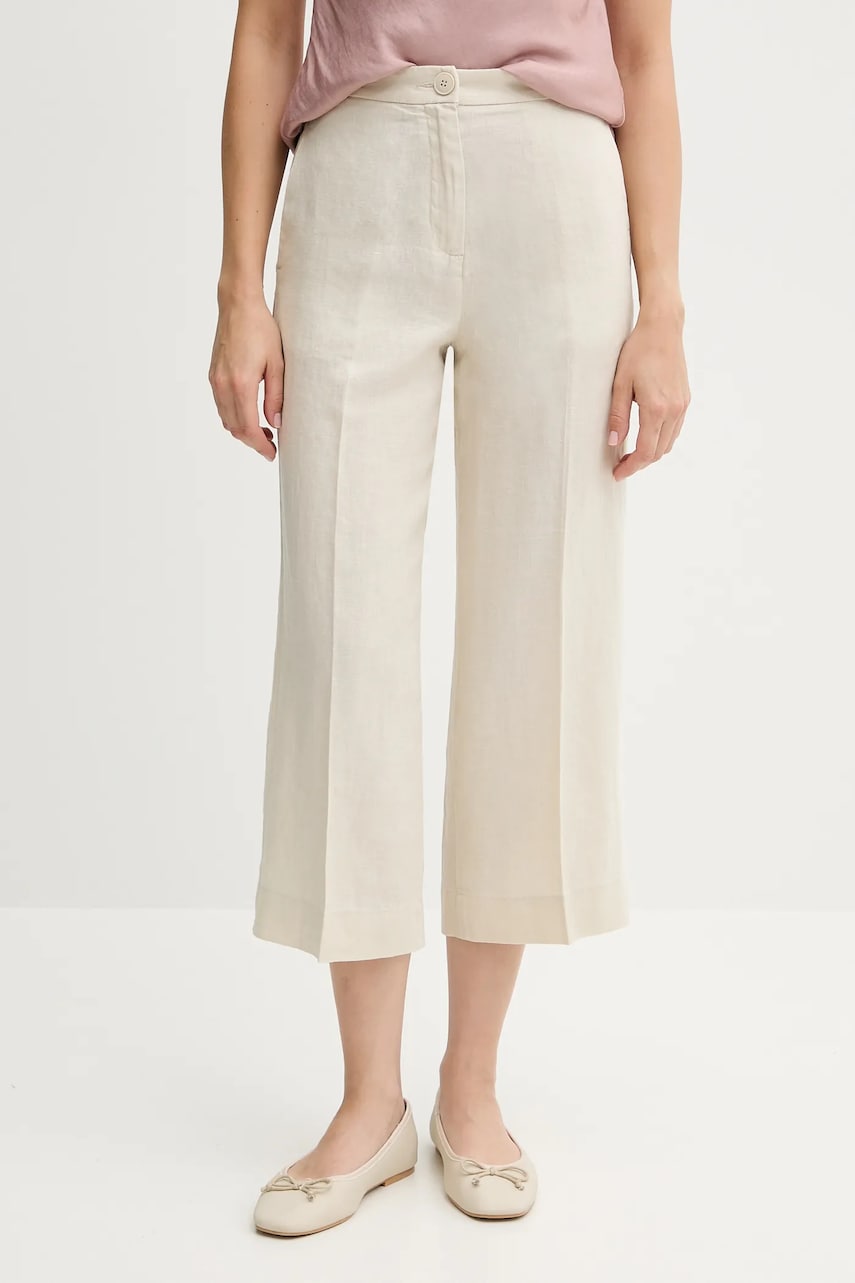United Colors of Benetton pantaloni din in culoarea bej, drept, high waist, 4AGHDF08M
