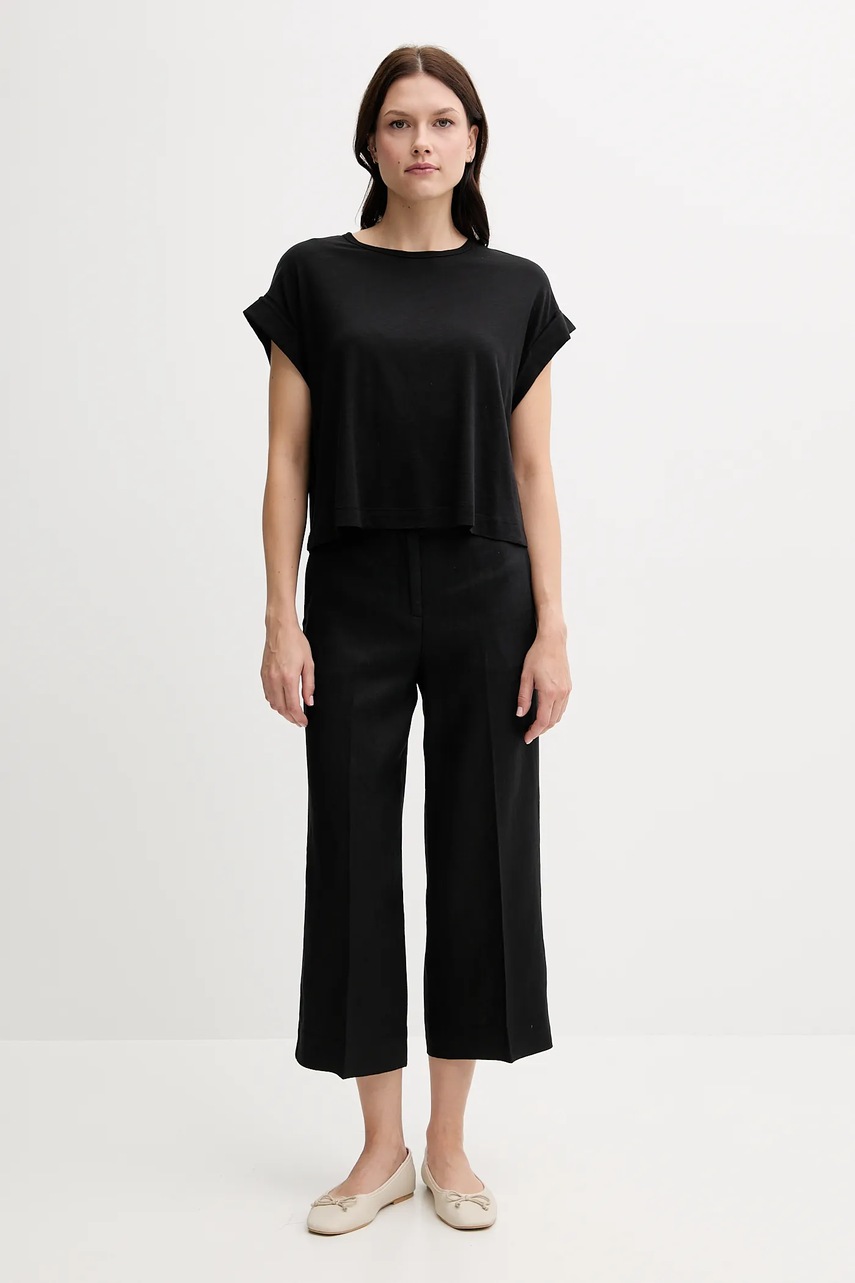 Льняные брюки United Colors of Benetton цвет чёрный прямые высокая посадка 4AGHDF08M