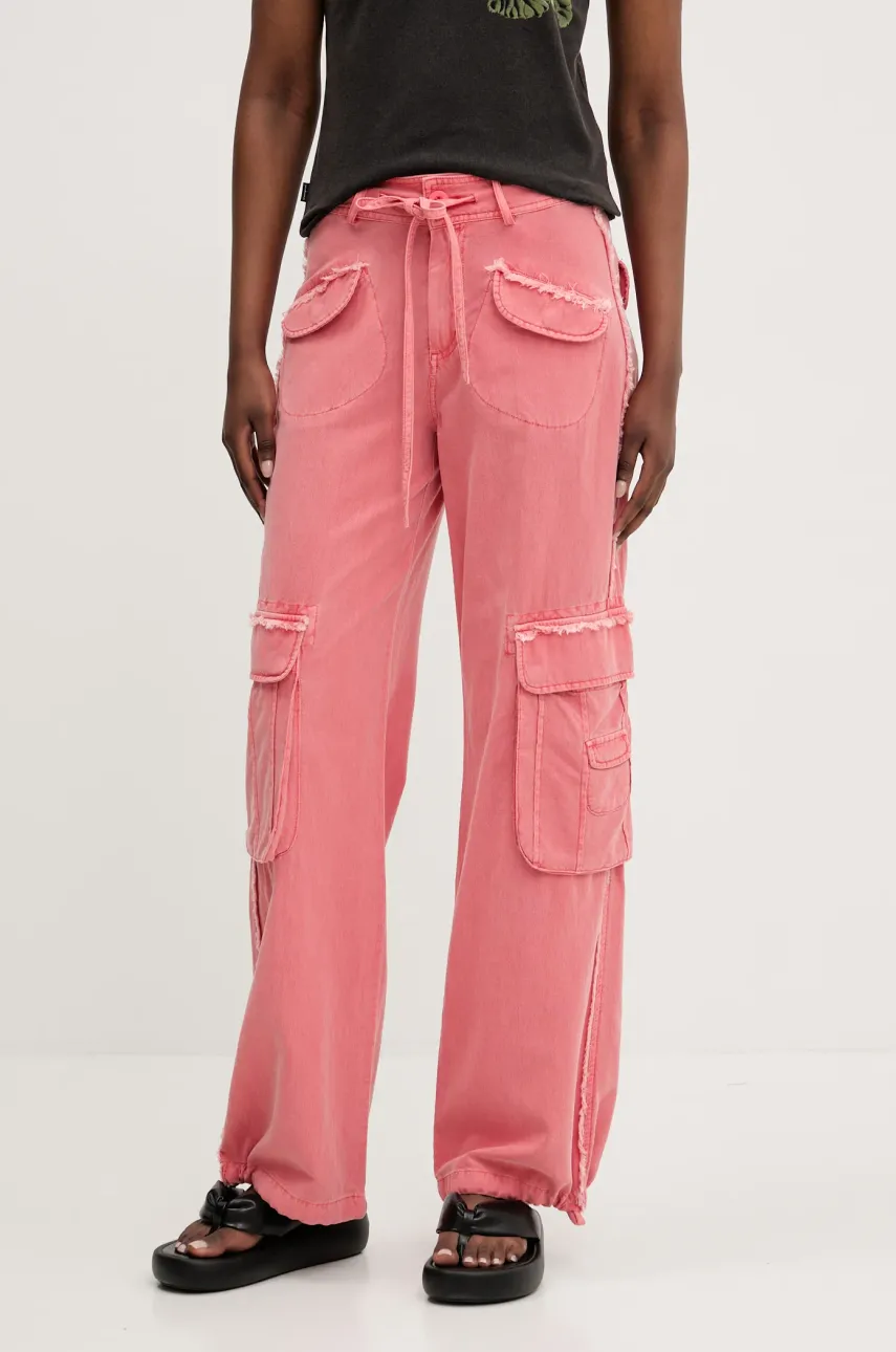 Kalhoty Desigual ALEJANDRIA dámské, růžová barva, kapsáče, high waist, 25SWPW27
