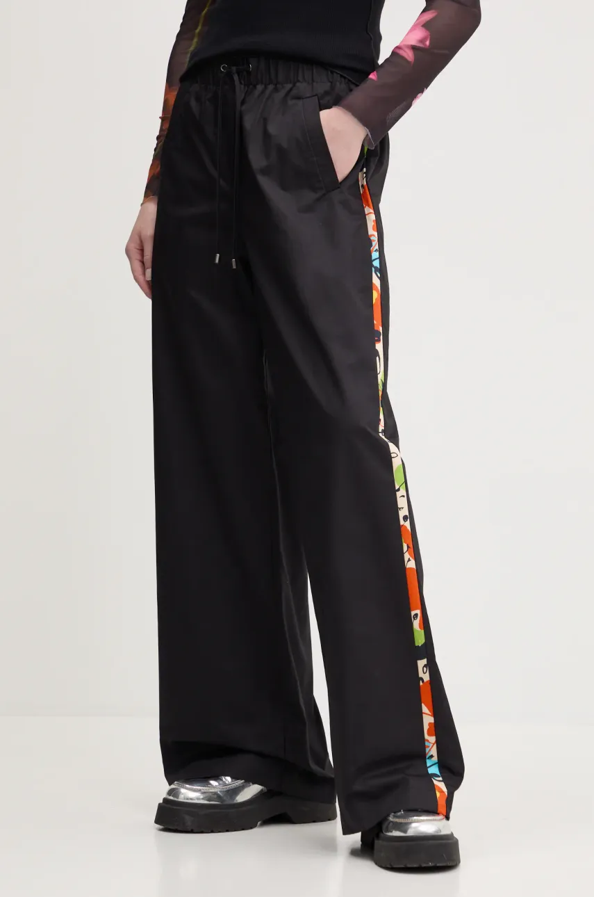 Bavlněné kalhoty Desigual PAISLEY LACROIX dámské, černá barva, jednoduché, high waist, 25SWPW19