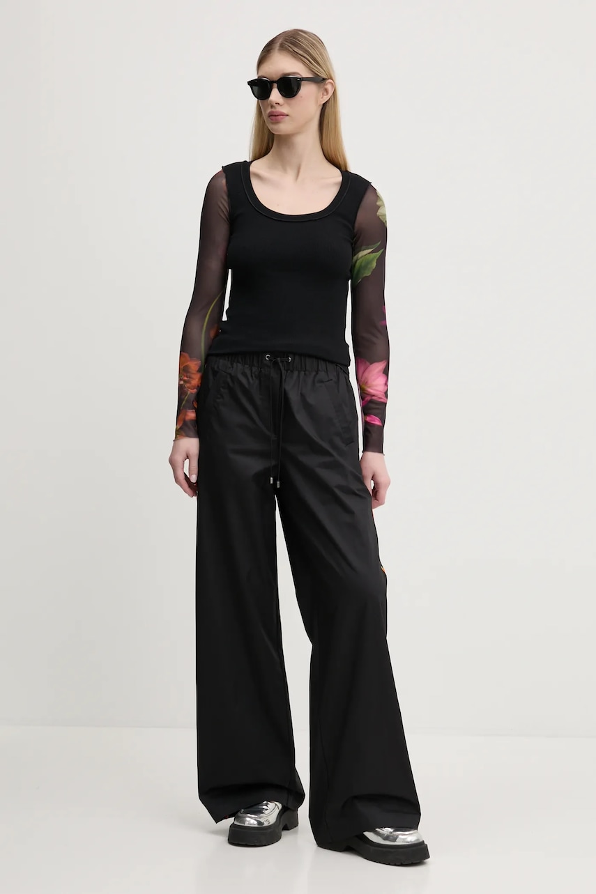 Хлопковые брюки Desigual PAISLEY LACROIX женские цвет чёрный прямые высокая посадка 25SWPW19 Хлопковые брюки Desigual PAISLEY LACROIX женские цвет чёрный прямые высокая посадка 25SWPW19