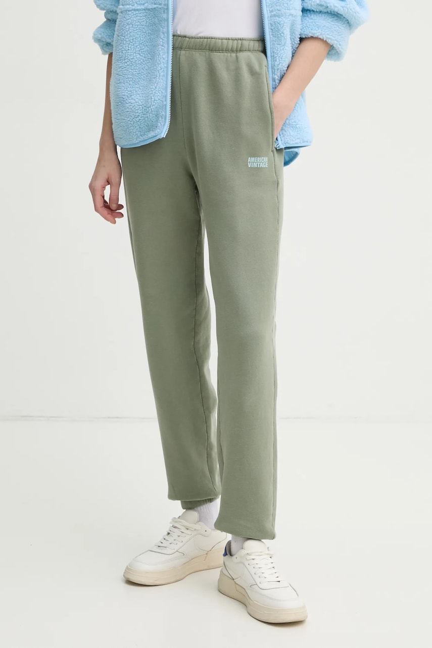 American Vintage pantaloni de trening culoarea verde, neted, IZU05BE25