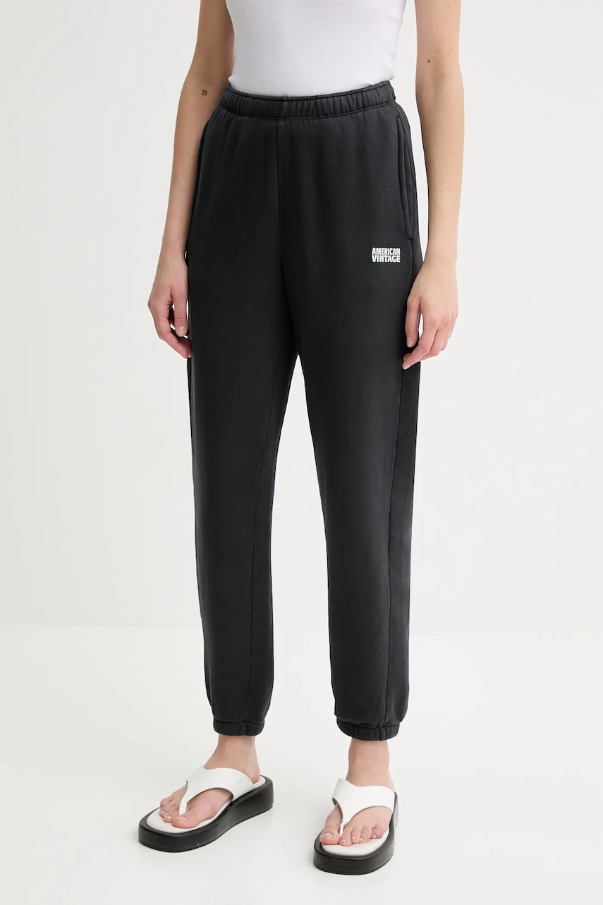 American Vintage pantaloni de trening culoarea negru, neted, IZU05BE25