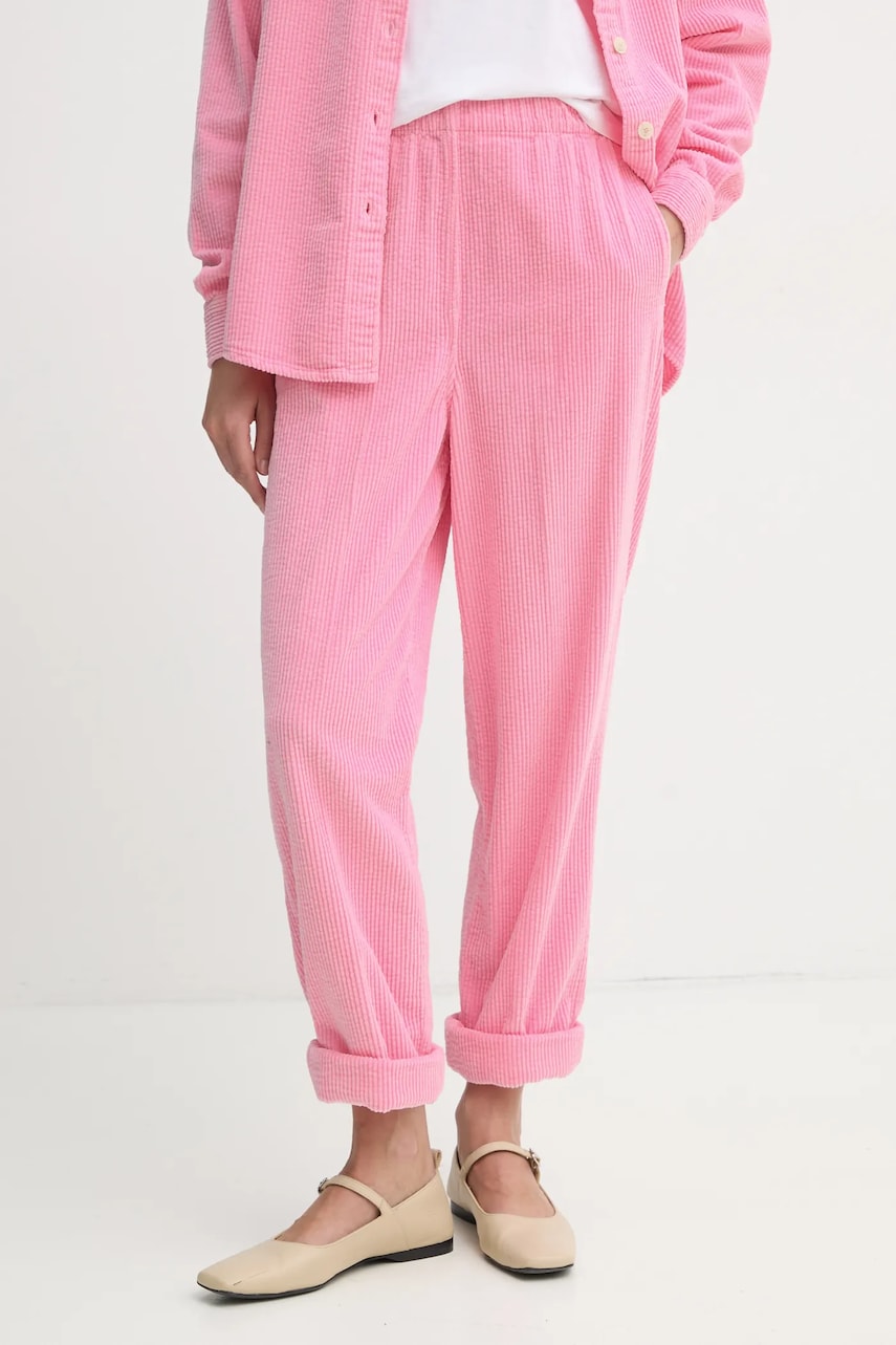 American Vintage pantaloni femei, culoarea roz, lat, high waist, PADO137E25 American Vintage pantaloni femei, culoarea roz, lat, high waist, PADO137E25