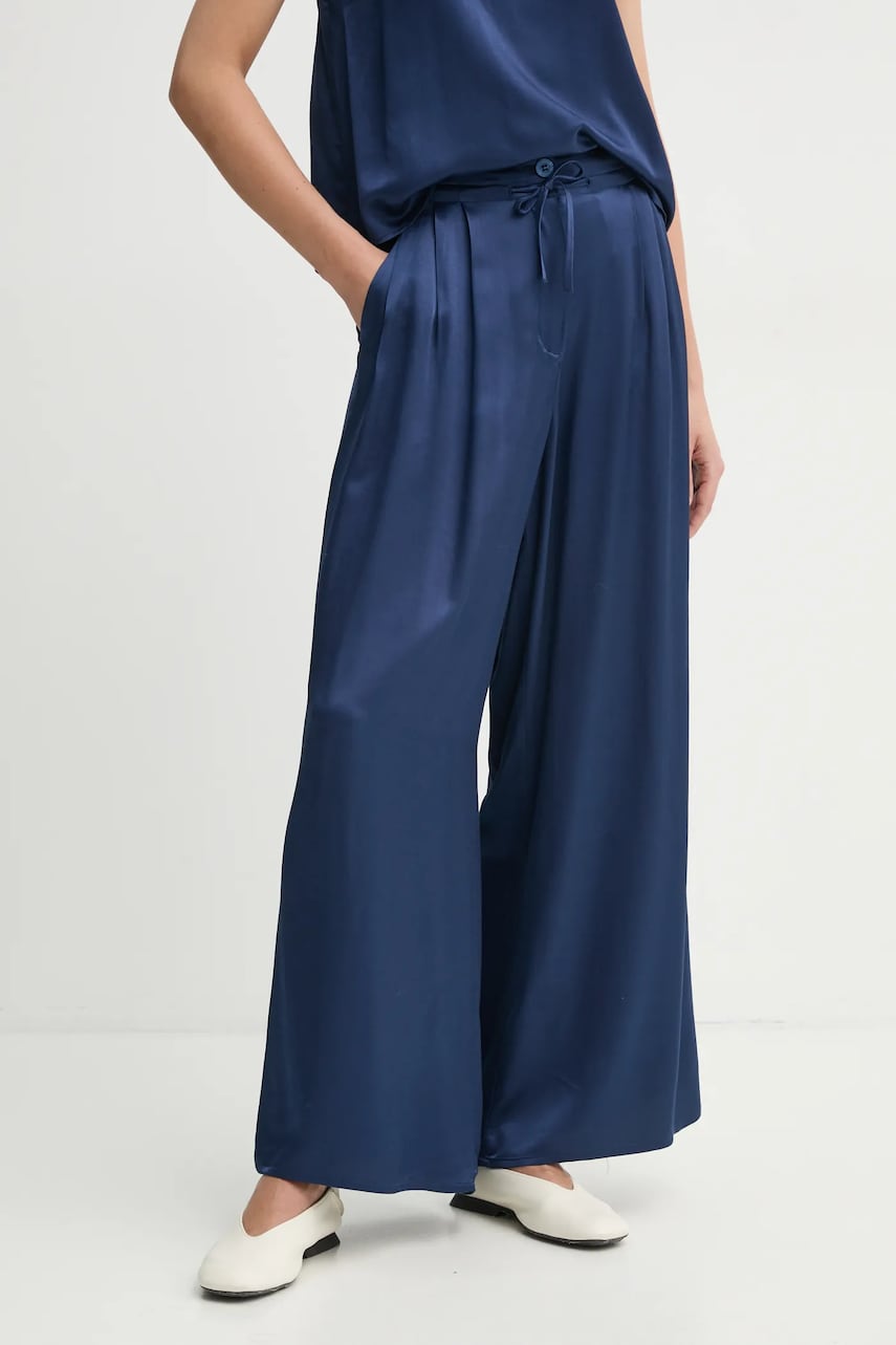 American Vintage pantaloni femei, culoarea albastru marin, lat, high waist, VOO10AE25 American Vintage pantaloni femei, culoarea albastru marin, lat, high waist, VOO10AE25