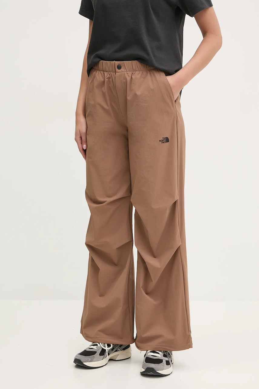 The North Face pantaloni Woven femei, culoarea maro, lat, high waist, NF0A89H16IH1 The North Face pantaloni Woven femei, culoarea maro, lat, high waist, NF0A89H16IH1