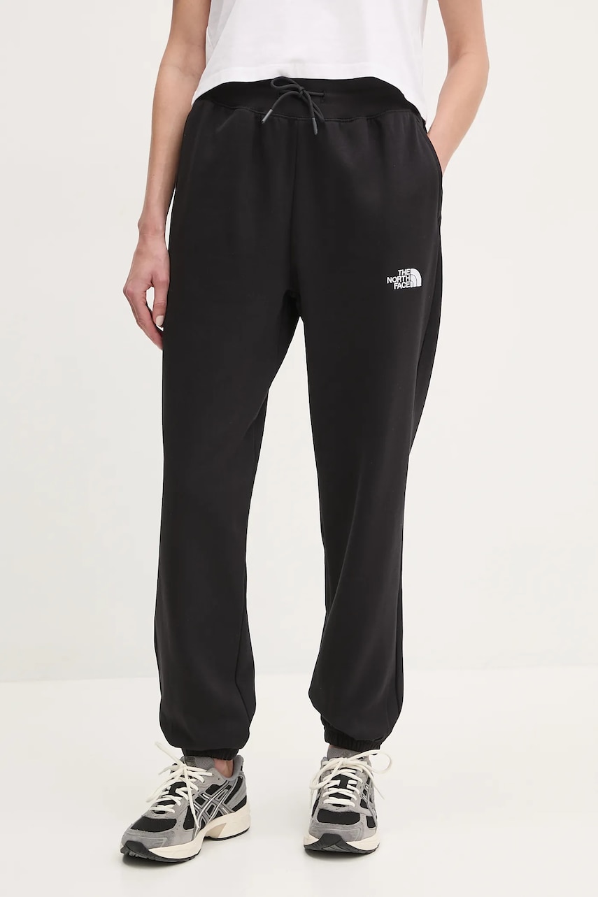The North Face pantaloni de trening Essential Relaxed femei, culoarea negru, neted, NF0A8C1GJK31