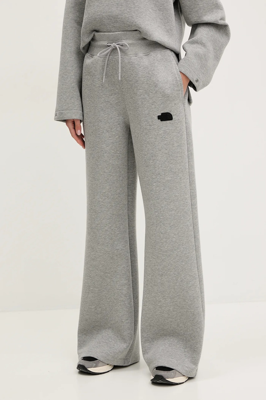The North Face pantaloni de trening Wide Leg femei, culoarea gri, melanj, NF0A8C25EC41