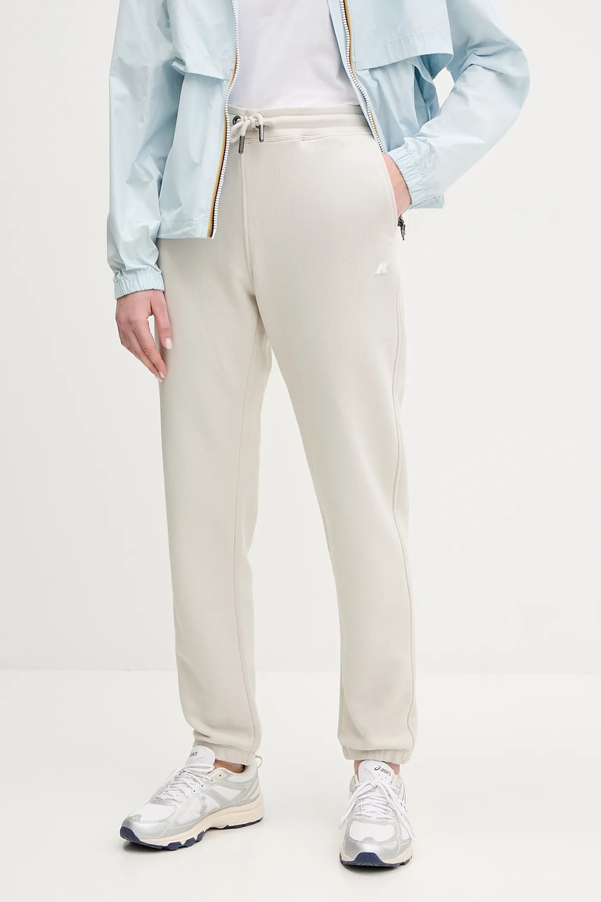 K-Way pantaloni de trening femei, culoarea bej, neted, K8136KW