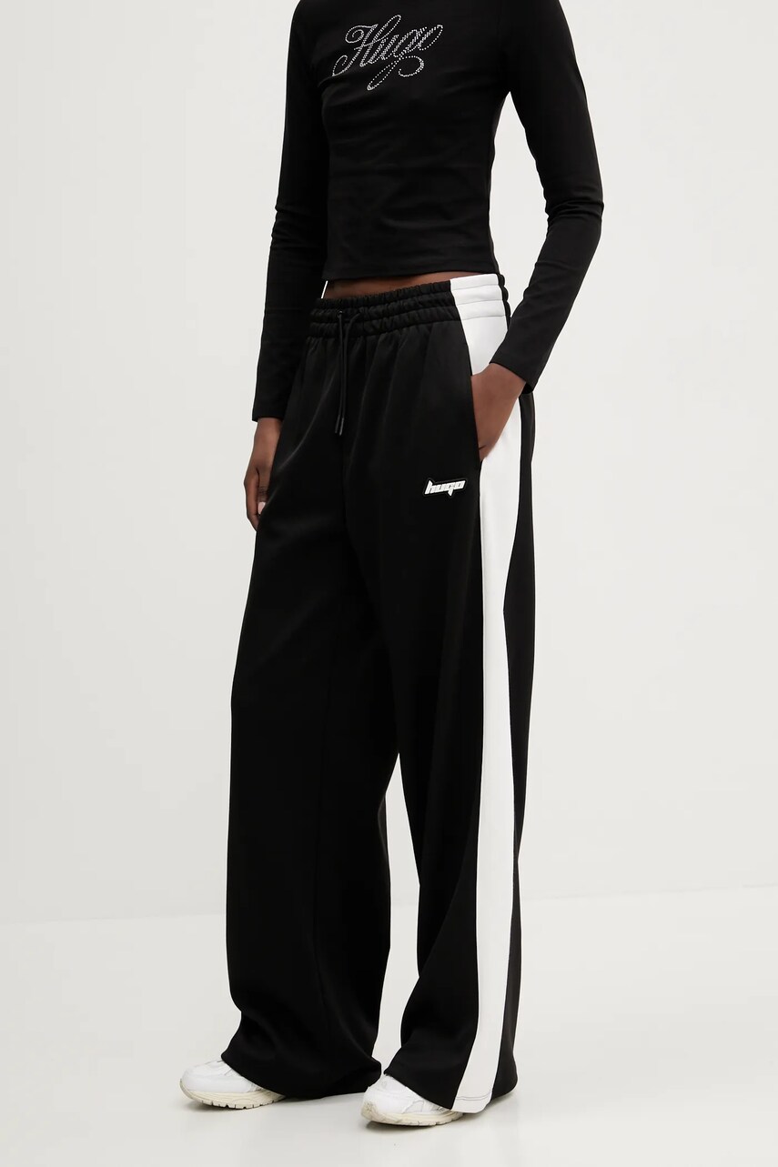 Hugo Blue pantaloni de trening femei, culoarea negru, cu imprimeu, 50537080