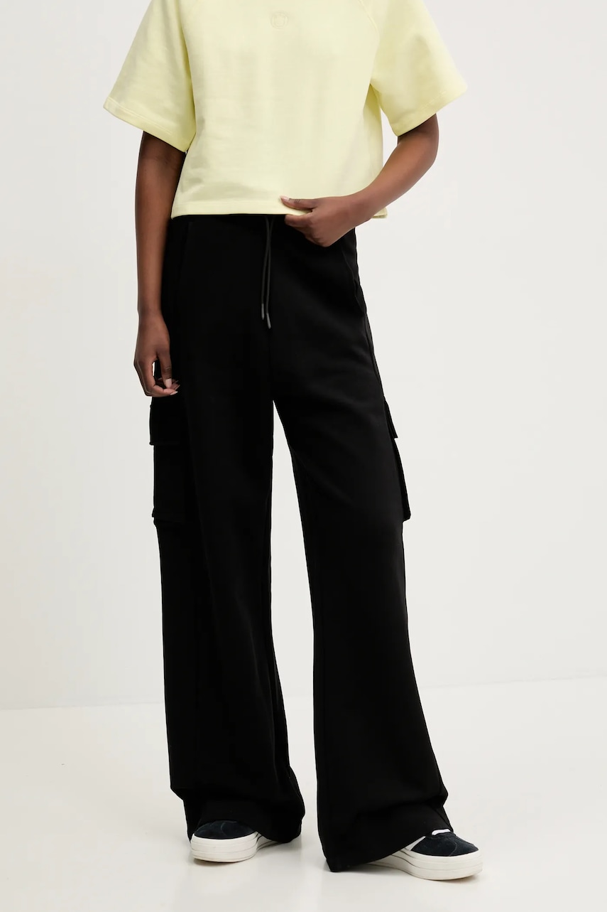 Hugo Blue pantaloni de trening din bumbac femei, culoarea negru, uni, 50540919