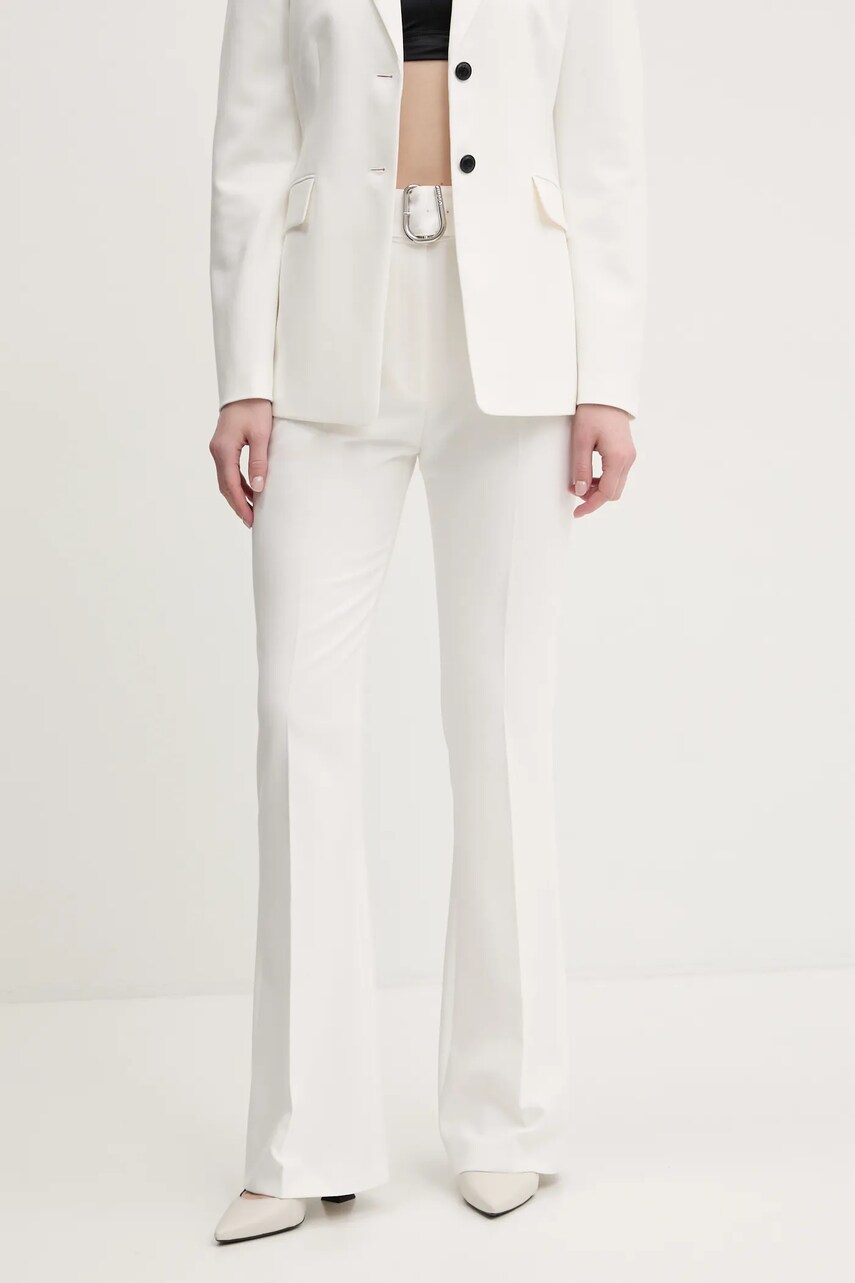 HUGO pantaloni femei, culoarea alb, evazati, high waist, 50537602