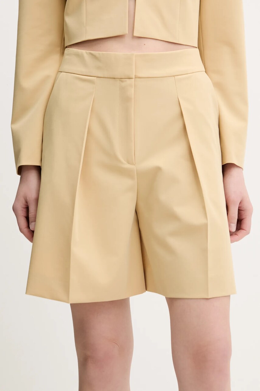 HUGO pantaloni scurti femei, culoarea bej, uni, high waist, 50537900