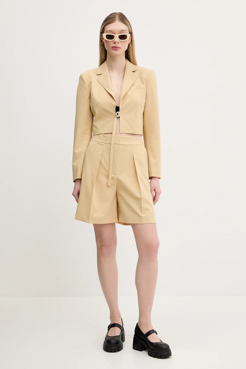 Шорты HUGO женские цвет бежевый однотонные высокая посадка 50537900 Шорты HUGO женские цвет бежевый однотонные высокая посадка 50537900