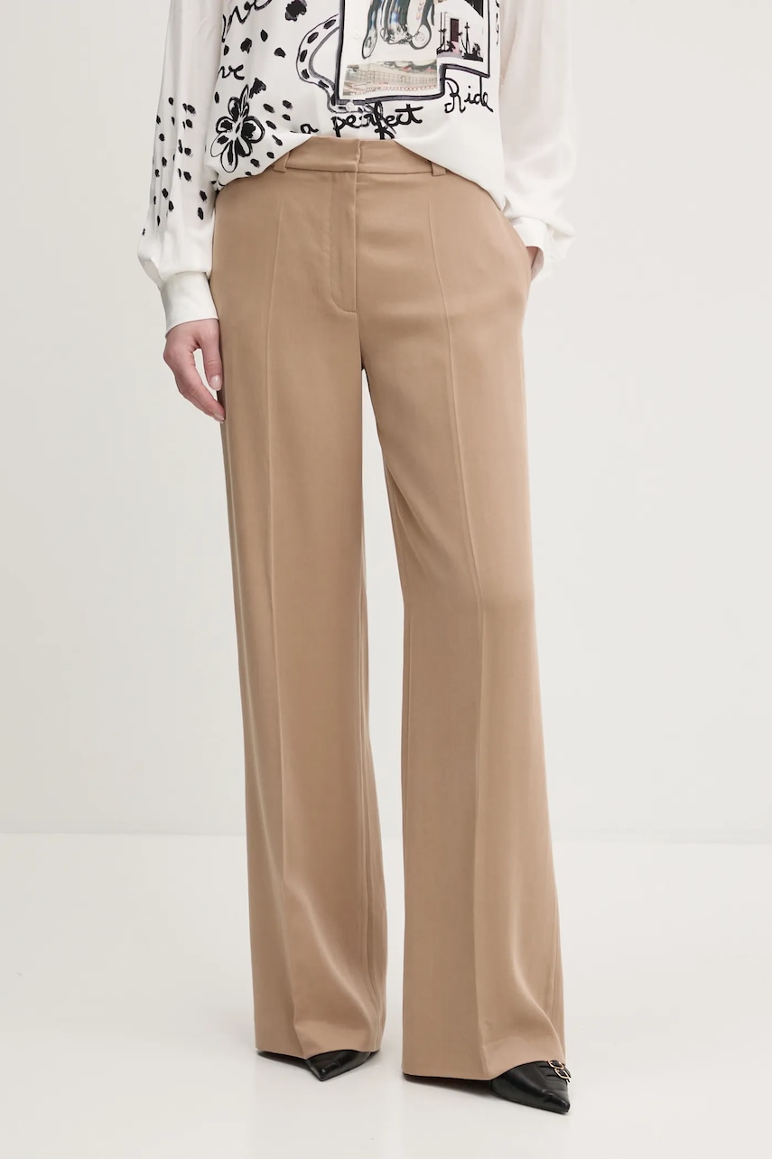 HUGO pantaloni femei, culoarea bej, lat, high waist, 50540807
