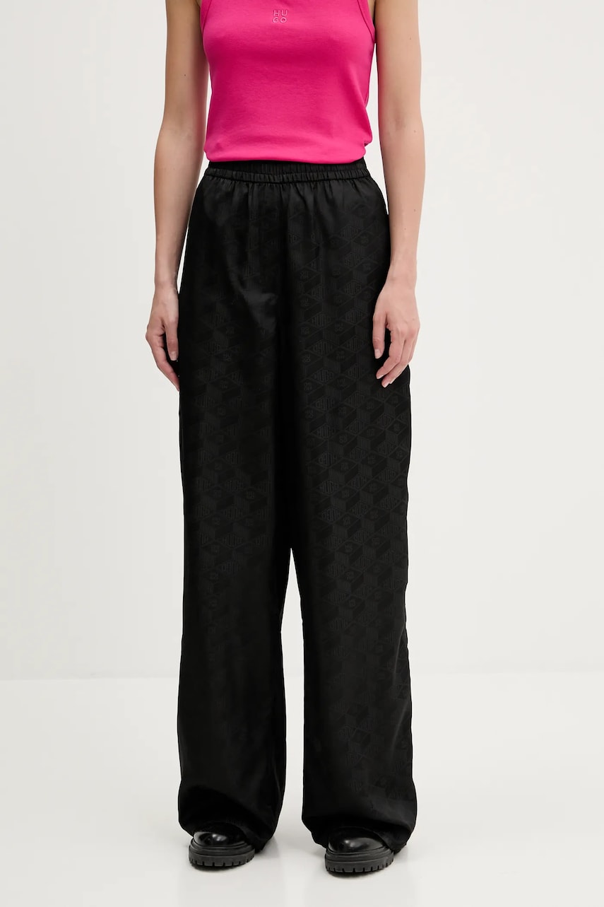 HUGO pantaloni culoarea negru, lat, high waist, 50536962
