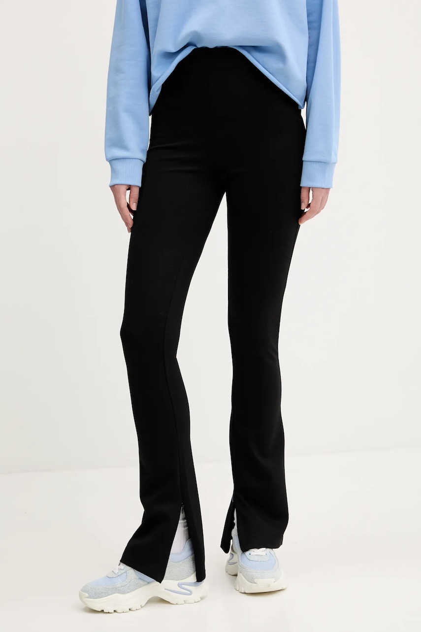 HUGO pantaloni femei, culoarea negru, evazati, high waist, 50537048