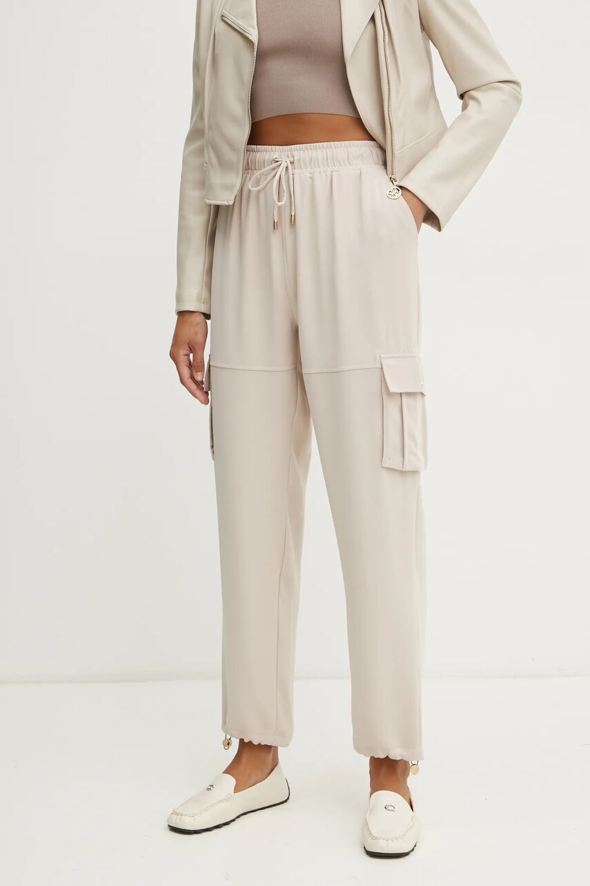 Levně Kalhoty Liu Jo dámské, béžová barva, jednoduché, high waist, TA5102 TS923