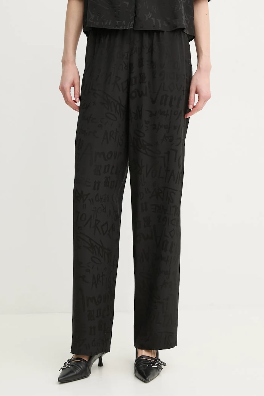 ZADIG&VOLTAIRE pantaloni de mătase femei, culoarea negru, lat, high waist, WWPA01852 ZADIG&VOLTAIRE pantaloni de mătase femei, culoarea negru, lat, high waist, WWPA01852