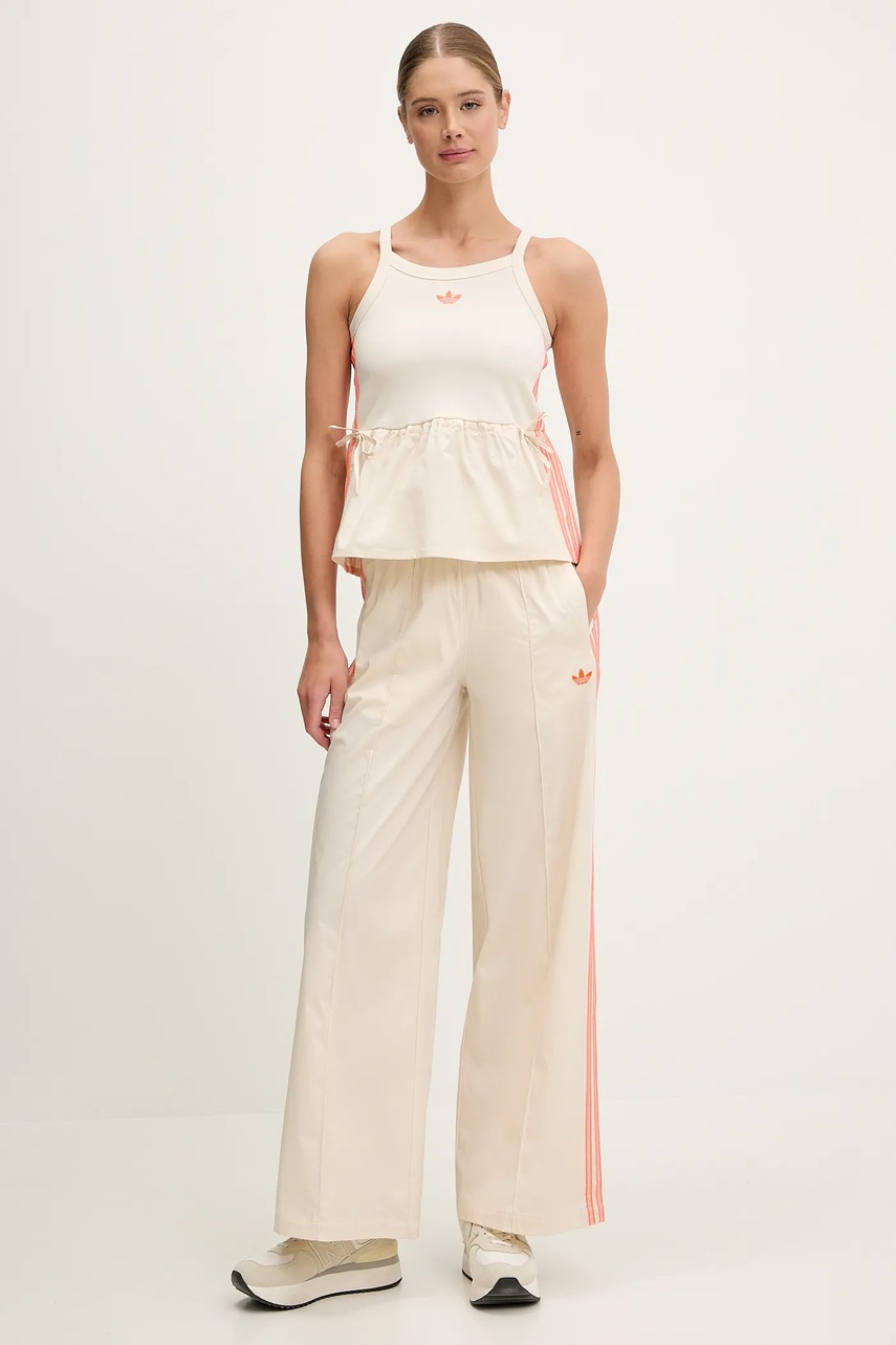Брюки adidas Originals Wideleg Pant цвет бежевый прямые высокая посадка KC0675
