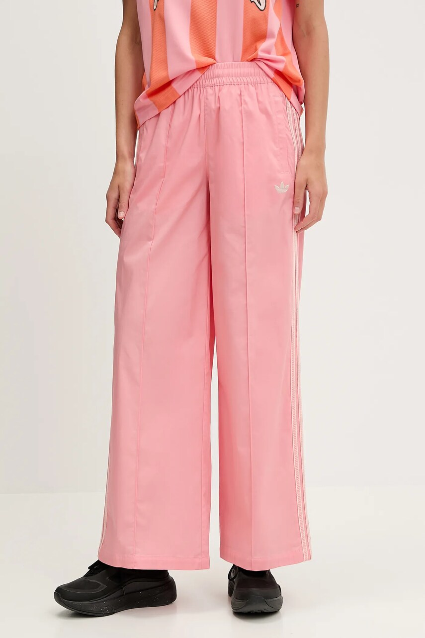 Levně Kalhoty adidas Originals Wideleg Pant dámské, růžová barva, high waist, KC0676