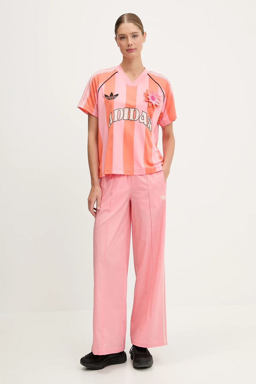 Брюки adidas Originals Wideleg Pant цвет розовый прямые высокая посадка KC0676