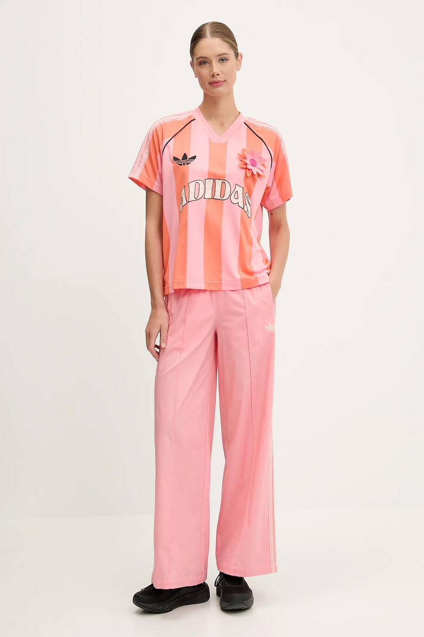Брюки adidas Originals Wideleg Pant цвет розовый прямые высокая посадка KC0676 Брюки adidas Originals Wideleg Pant цвет розовый прямые высокая посадка KC0676