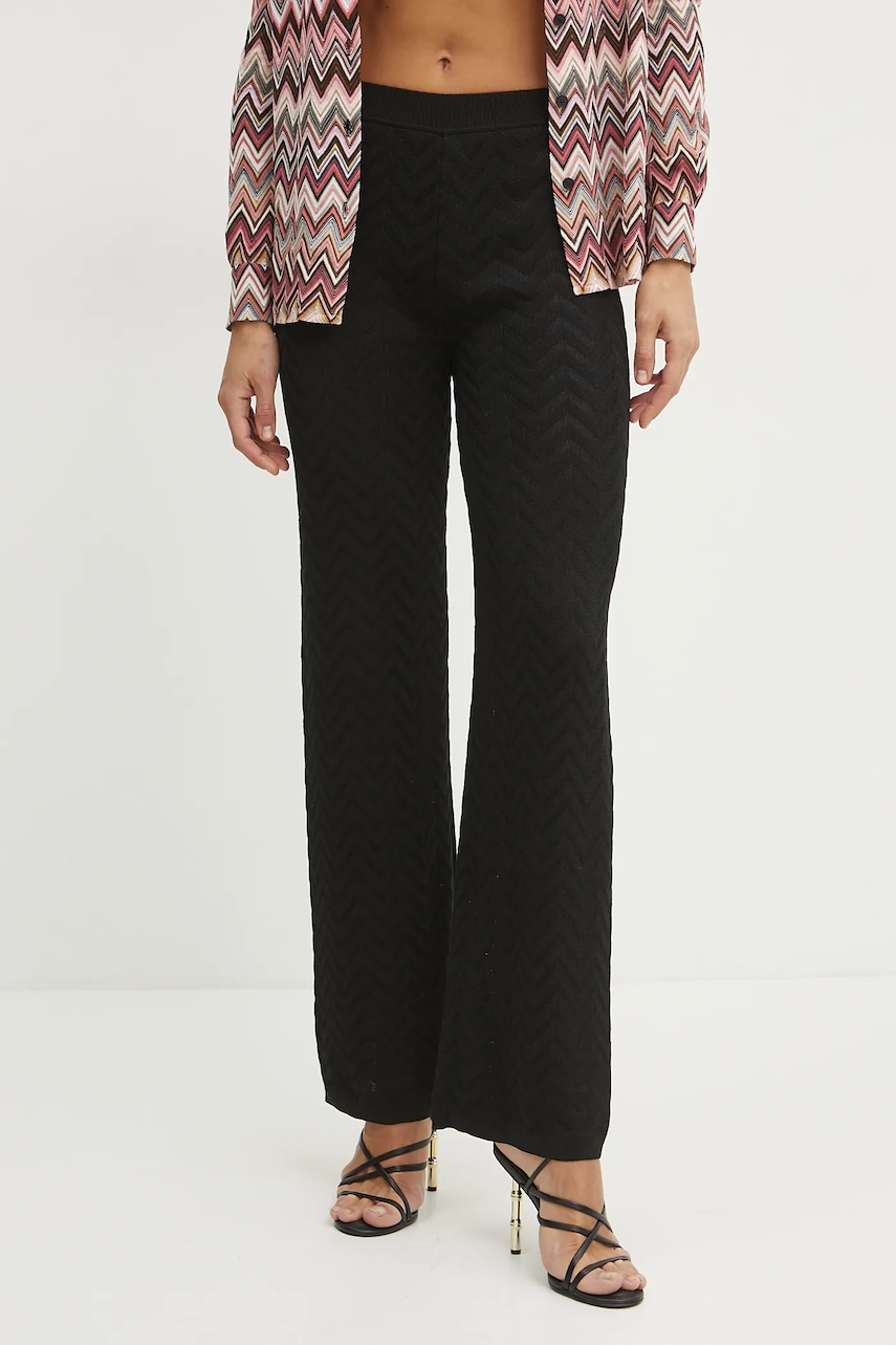 Missoni pantaloni femei, culoarea negru, lat, high waist, DS25SI05.BK044U