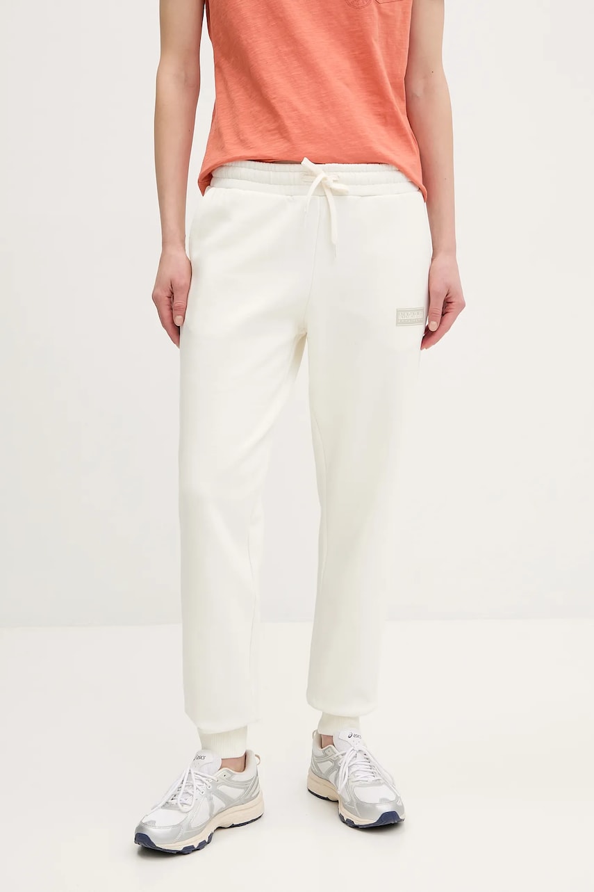 Napapijri pantaloni M-Box femei, culoarea alb, cu imprimeu, NP0A4HZ62061 Napapijri pantaloni M-Box femei, culoarea alb, cu imprimeu, NP0A4HZ62061
