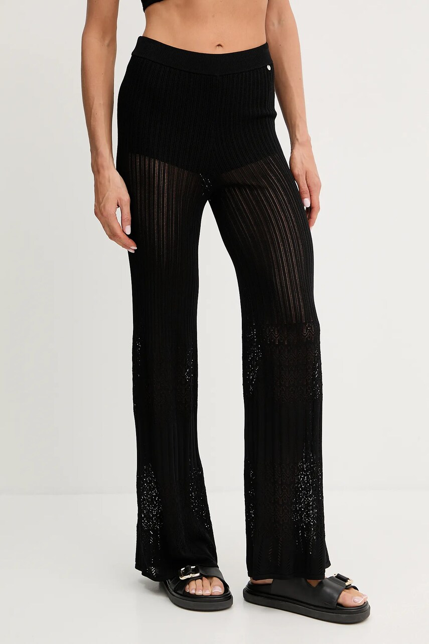 Levně Kalhoty BOSS Orange dámské, černá barva, přiléhavé, high waist, 50535496