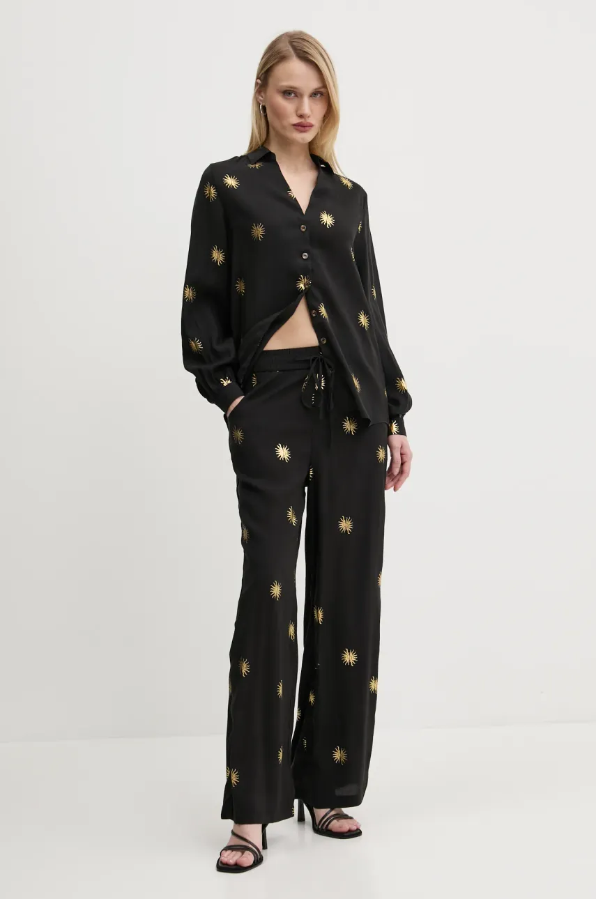 Брюки Never Fully Dressed Gold Sun Elissa женские цвет чёрный широкие высокая посадка NFDTR405 Брюки Never Fully Dressed Gold Sun Elissa женские цвет чёрный широкие высокая посадка NFDTR405