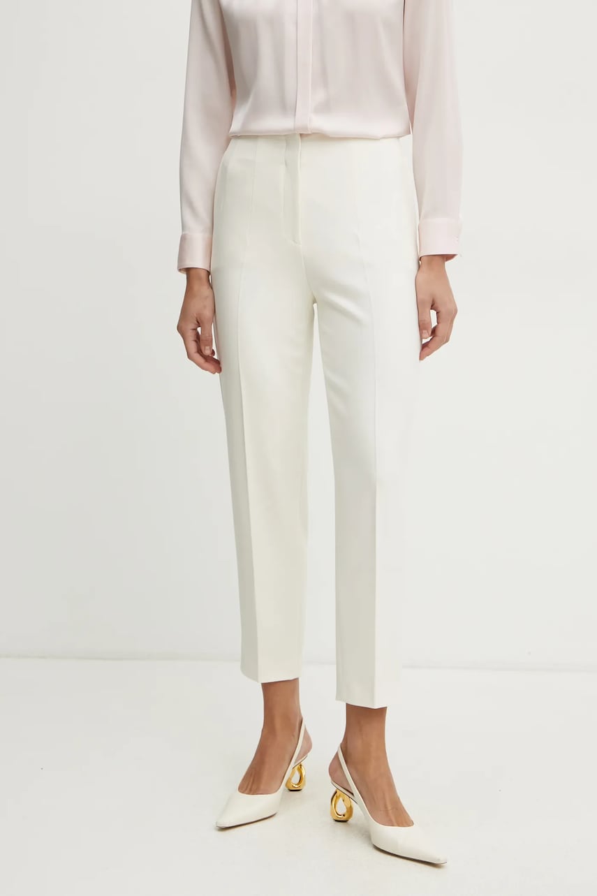 BOSS pantaloni femei, culoarea bej, fason tigareta, high waist, 50511953