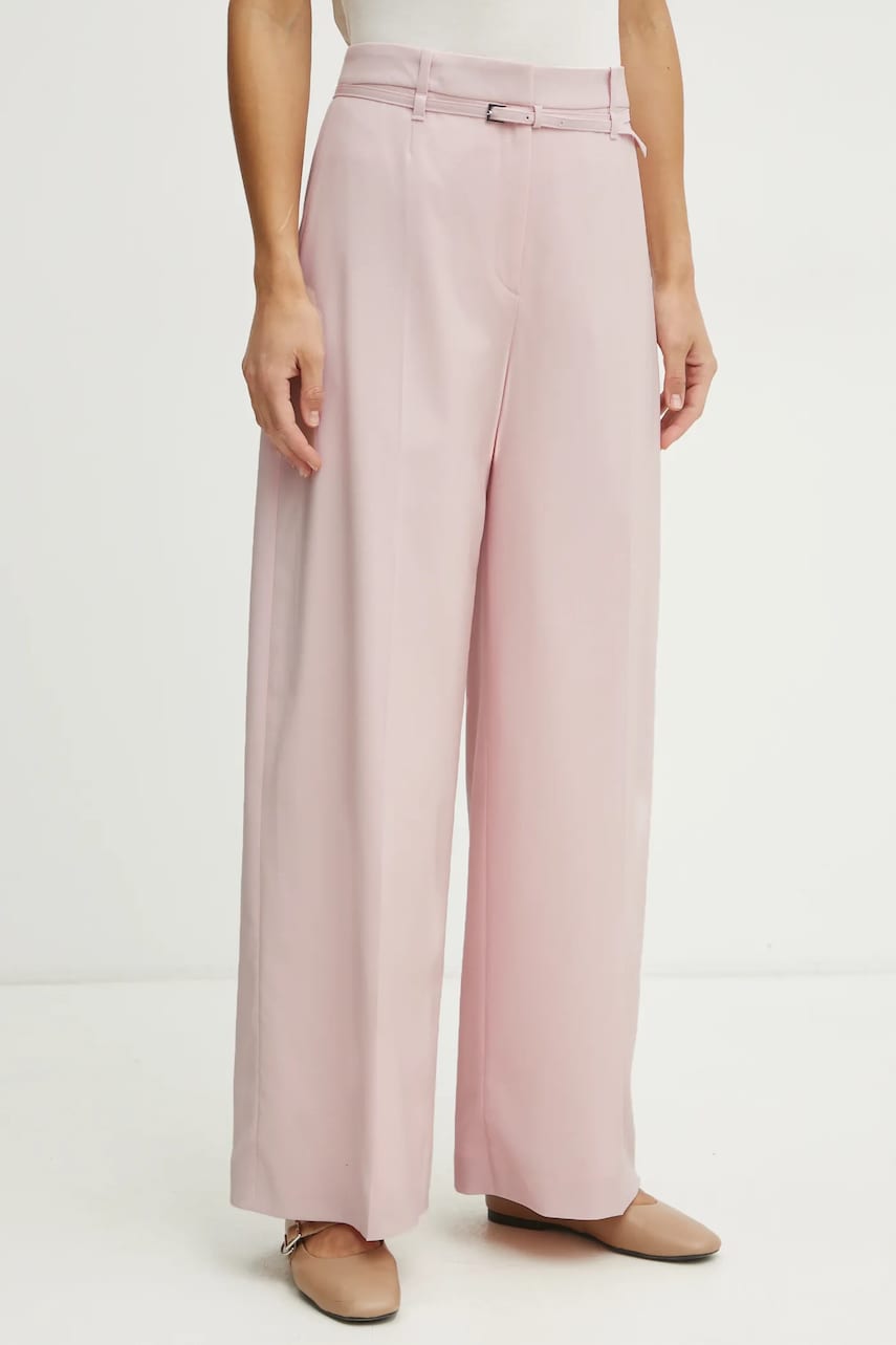 BOSS pantaloni de lana femei, culoarea roz, lat, high waist, 50537404